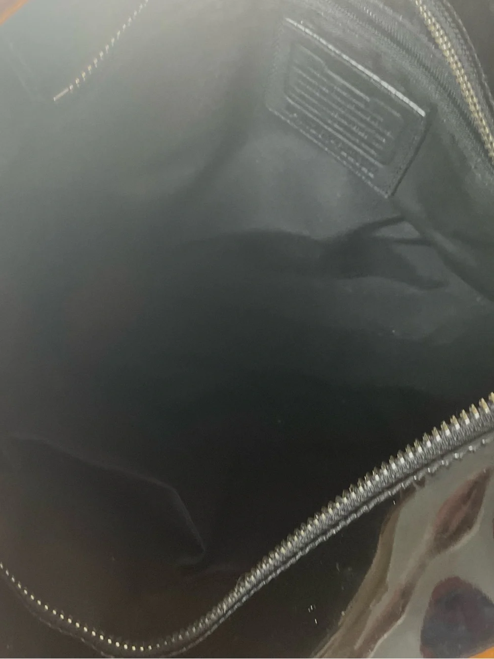 Coach -F22322-PEYTON-embossed, patent leather, tan leather trim, medium tote